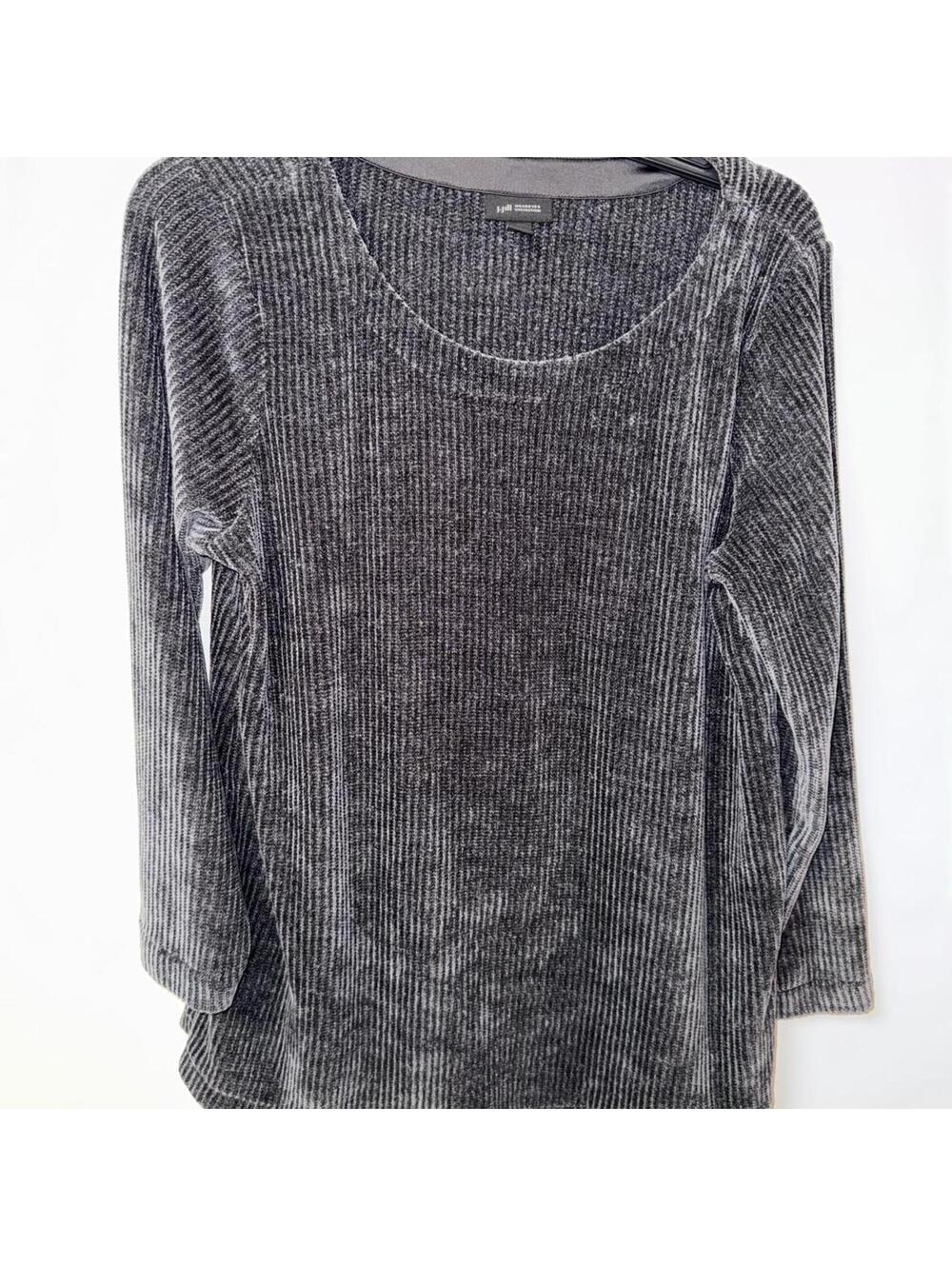 J. Jill Women's Grey velvet burnout sweater sz large petite goth grunge dark